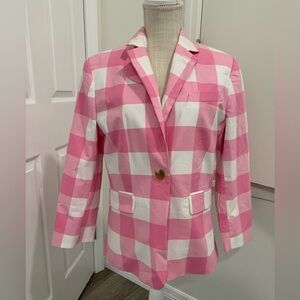Liz Claiborne Blazer Jacket Women’s Size 12 Gingham Checked Pink White